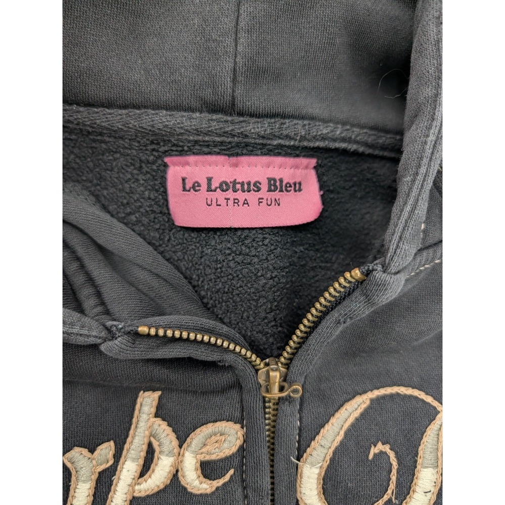 Y2K Limited Miss Me Le lotus Bleu Embroidered Distressed Skull Full Zip Hoodie M - Picture 2 of 14